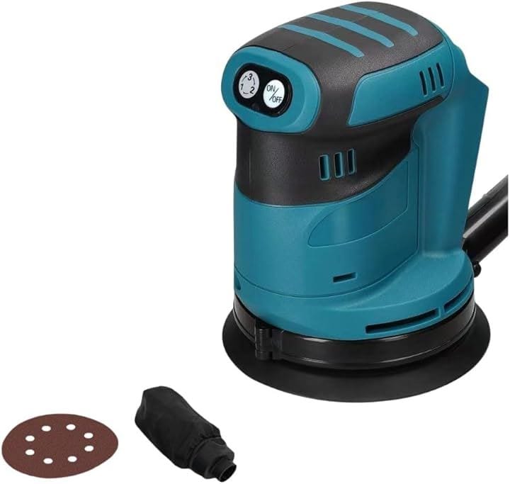 充電式ランダムサンダー 125mm 3段変速 11000RPM マキタ汎用18Vバッテリー対応 木工研磨 荒削り 本体のみ (ブルー)