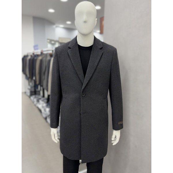メンズ冬ウールカシミア混紡ウールチャコールダークグレーシングルチェスターフォーマルコート