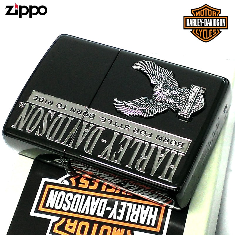 ZIPPO ライター ハーレー ダビッドソン イーグルメタル HARLEY-DAVIDSON かっこいい ジッポ 鷲 ロゴ ブラックイオン 彫刻 黒銀 おしゃれ 渋い シルバー メンズ プレゼント