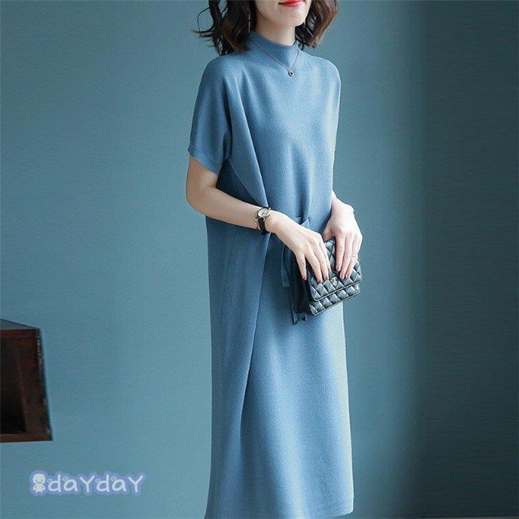 ニットワンピース レディース 40代 30代 春夏 半分袖 きれいめ ワンピース 膝丈 チュニック 大きいサイズ パーティードレス おしゃれ 風 上品 着痩せ 新品