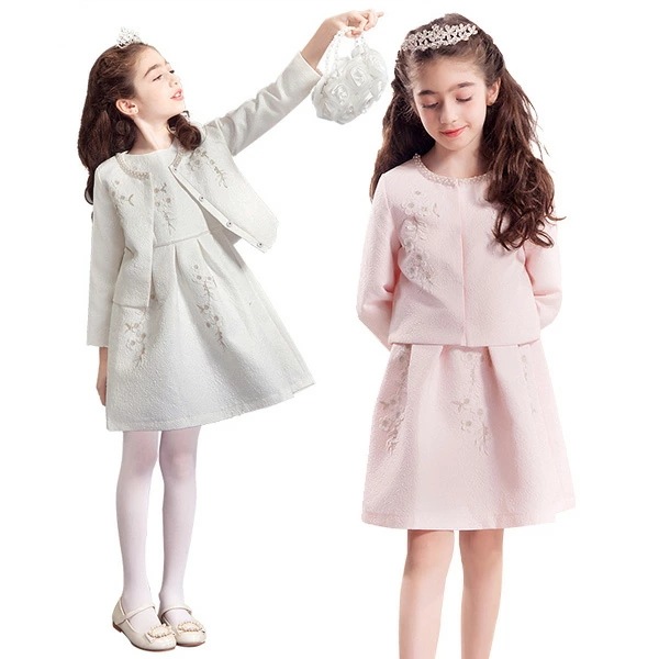 【即納】ドレス女子 子供ドレス ワンピース 2点セット 長袖 コート ジャケット 花柄ワンピース ピアノ発表会 子どもドレス 七五三 ジュニアドレス 110cm-170cm