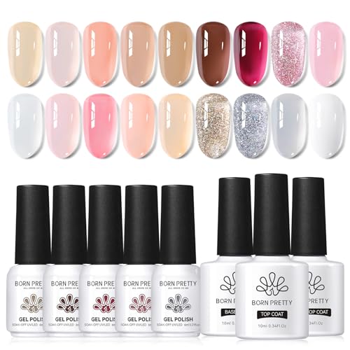 ジェリージェルネイルポリッシュシアークリアヌードピンクジェルポリッシュセットクリスタル透明半透明ジェルポリッシュ光沢マットトップコートとベースコートネイルアートDIYマニキュアコレクションギフト