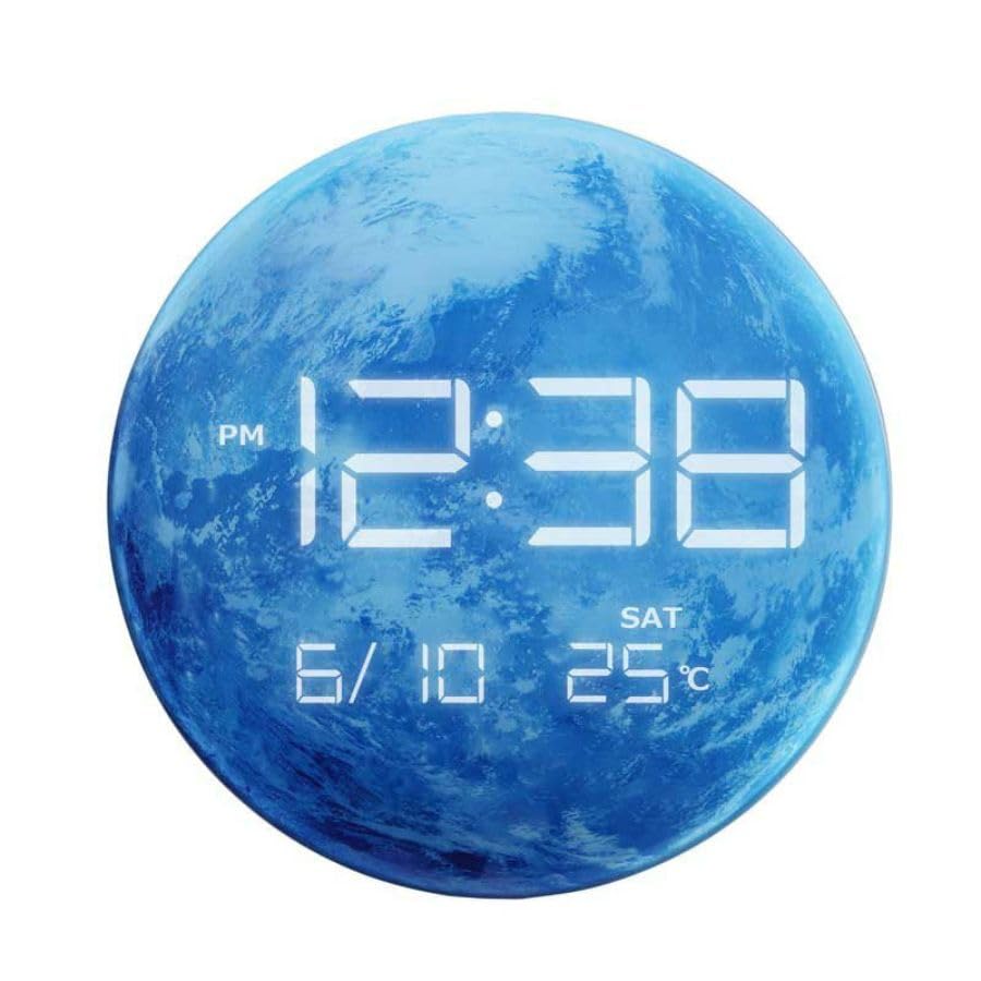 ノア精密 置き時計 MAGデジタルLED置時計 アース T-791 BU 温度・カレンダー表示 夜間自動減光 地球にLEDで時刻が浮かび上がる 時計 インテリア おしゃれ