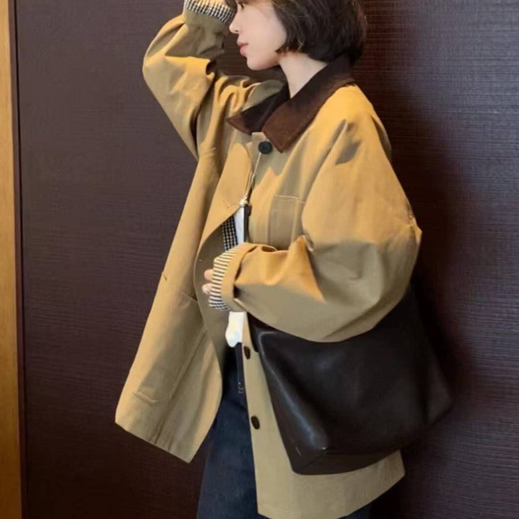 女性用ショートウインドブレーカージャケット2025新作カーキsサイズ格好良い薄手韓国風ゆったり気質