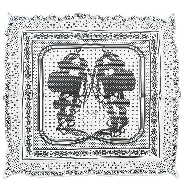 HERMES 稀少 上品 スカーフ カレ70 刺繍 シルク Brides de Gala エルメス スカーフ シルク ネイビー カレ70 BRIDES DE GARA