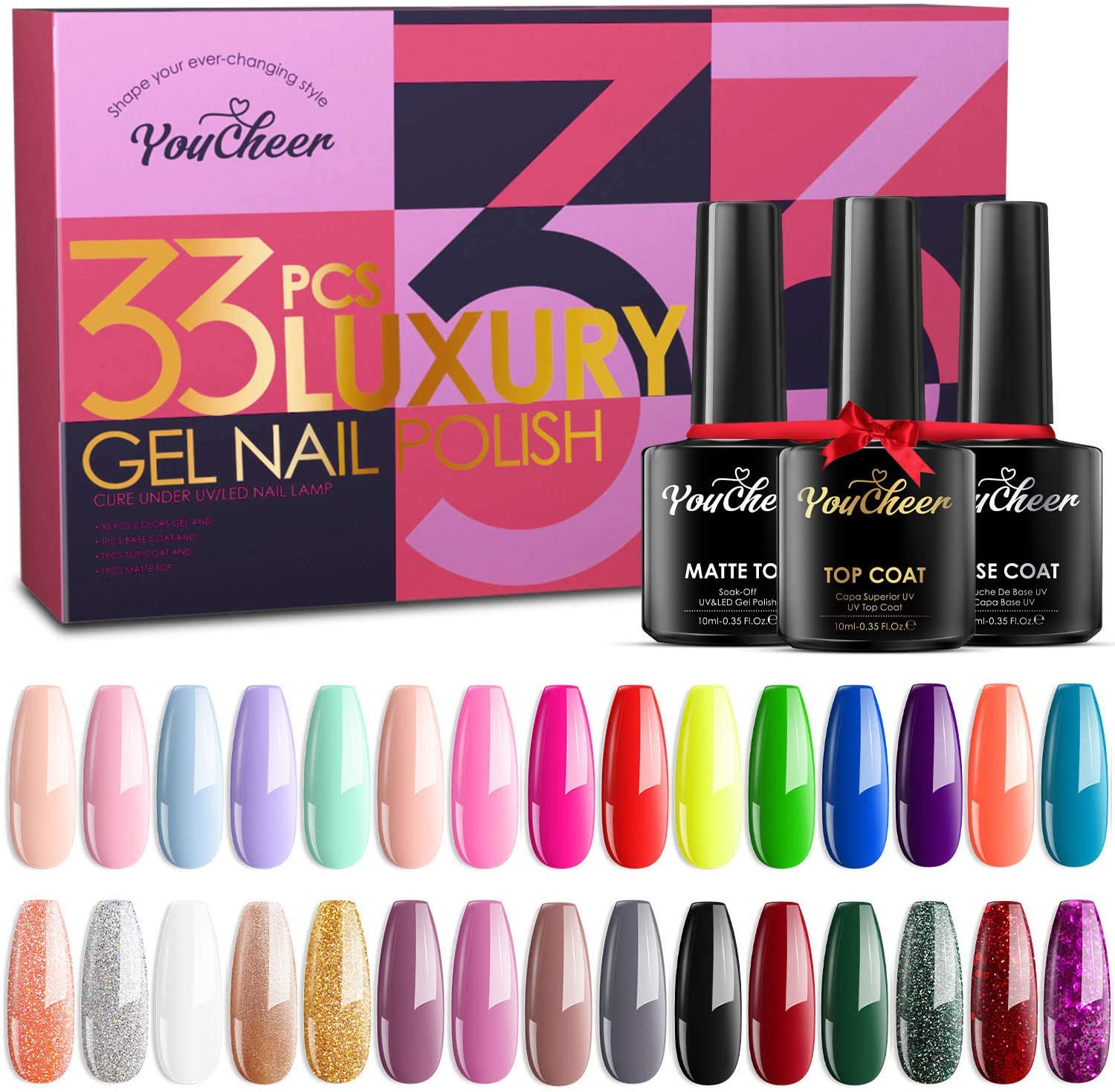 [アメリカ無料直送] [プレミアム商品][満足度上位]YouCheer 33ピースジェルネイルポリシ