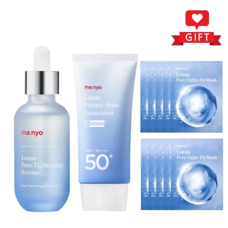 ロータス ポア 3種セット（セラム 55ml + サンクリーム 50ml + マスク 10枚入） 毛穴ケア／皮脂コントロール／トーンアップケア