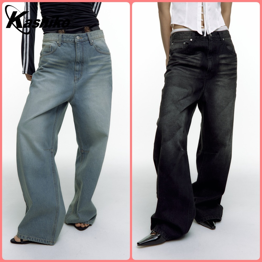 【kashiko】Embroied Nonfade Denim Pants Black