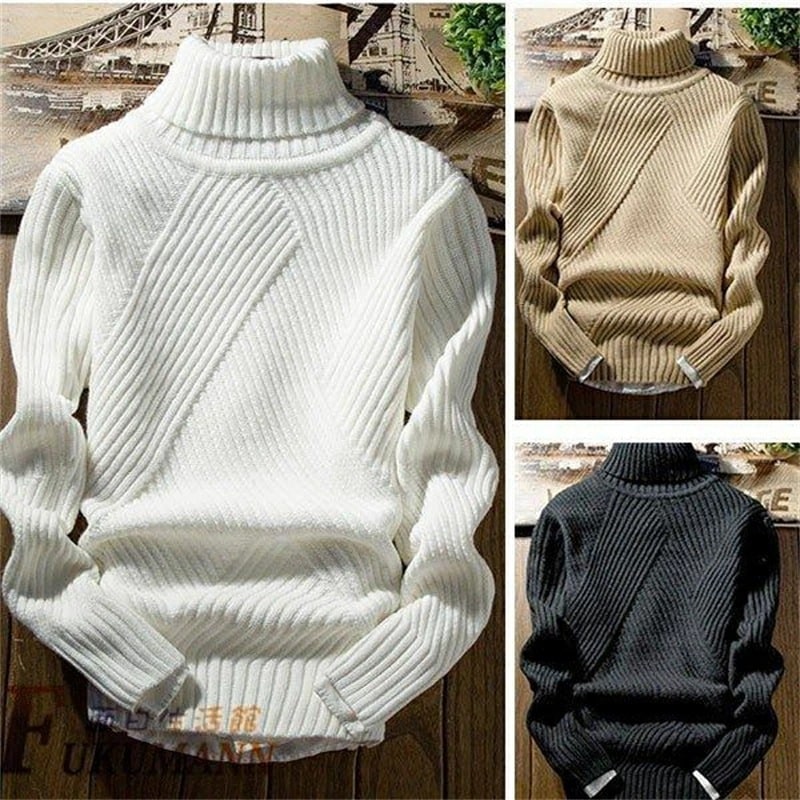 【超人気商品】メンズトップス メンズニットセーター タートルネック ハイネック ケーブル編み リブ編み 無地 長袖ニット カップル　インスタ大人気　オーバーサイズ