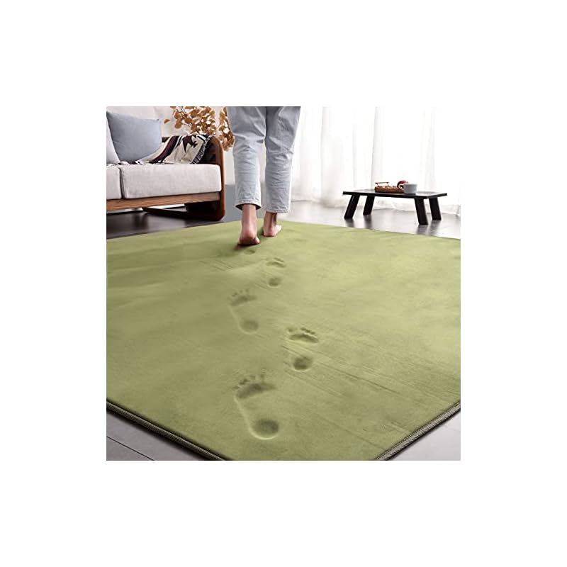 ラグ カーペット 2畳 低反発 ラグマット 185x185cm 厚手15mm 防音 滑り止め付 洗える 床暖房 ホットカーペット対応 防ダニ 抗菌 厚い フランネル ウレタン じゅうたん 無地グリー