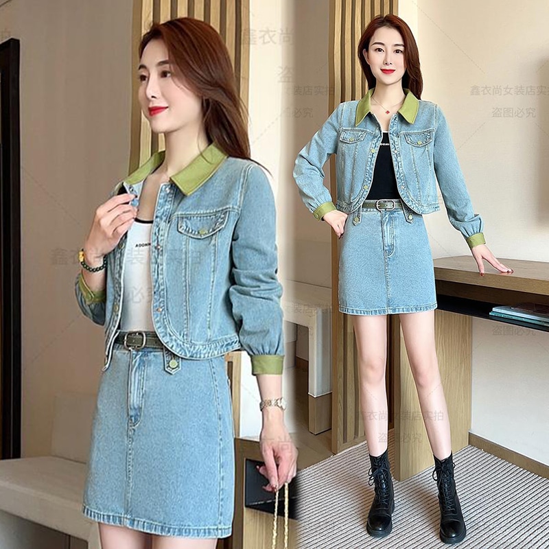 デニムドレスレディース 2024 新しいスタイル今年の人気の外国スタイルの小さなファッション秋のツーピーススーツスカート