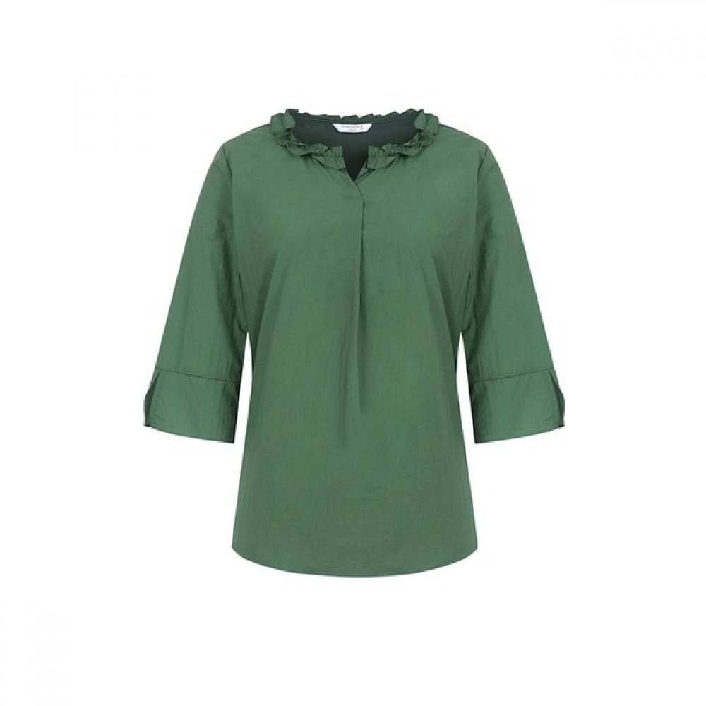 [クロコダイルレディ] グリーンネックラインフリル装飾ブラウスTシャツCLCMTS122
