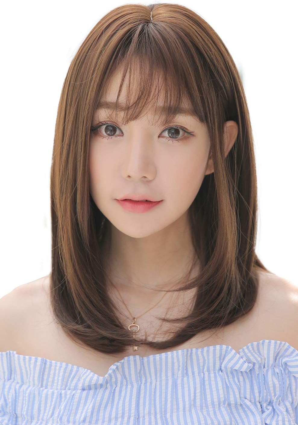 ミディアムセミロングのストレートウィッグ 耐熱仕様 小顔効果