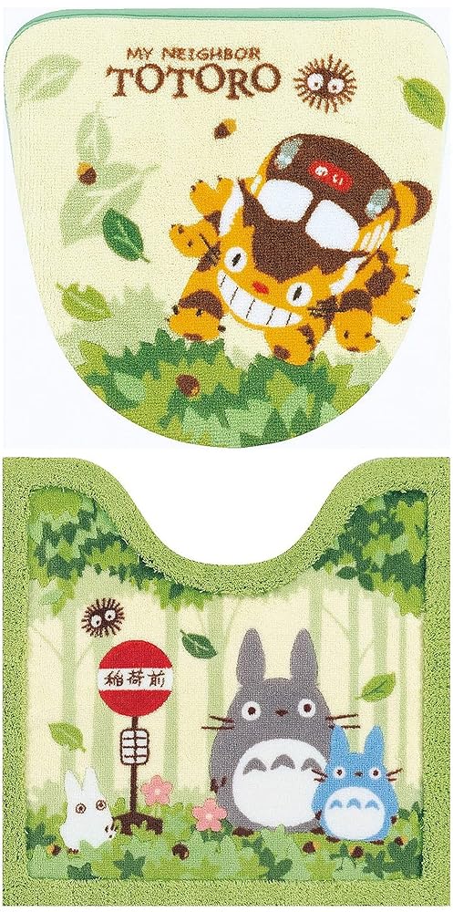 センコー となりのトトロ なかま グリーン ジブリ トトロ 緑 × 2点セット ( トイレマット + 洗浄暖房便座 ふたカバー )