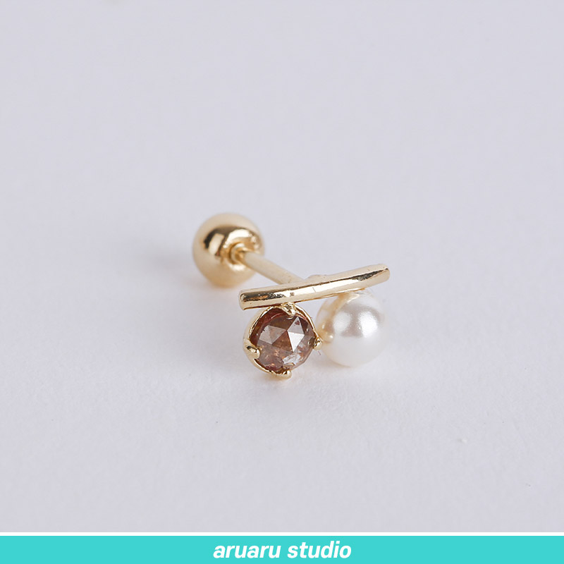 韓国のピアス】SPR112_14K Gold, ラフダイヤ 軟骨ピアス ピアス
