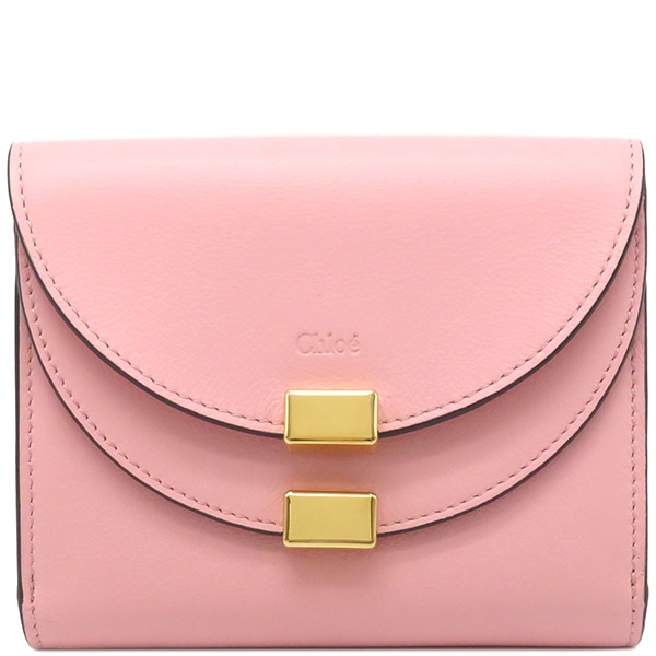 クロエ Chloe 二つ折り財布 Wホック ジョージア レザー ピンク ゴールド金具 コンパクト 【箱】【中古】