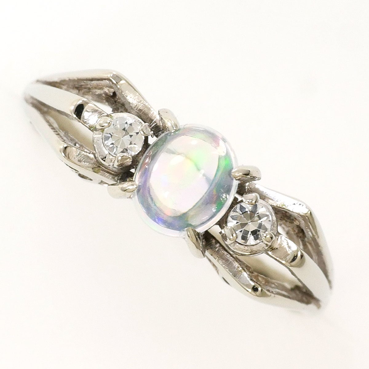 K14 14金 WG ホワイトゴールド リング・指輪 13号 ウォーターオパール ホワイトサファイア 総重量約2.3g 中古