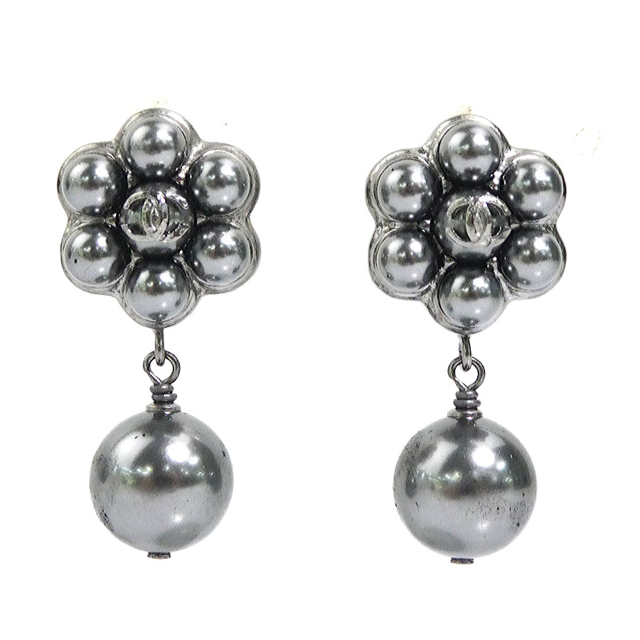 シャネル CHANEL ピアス ココマーク メタル/フェイクパール グレーシルバー レディース w1097a