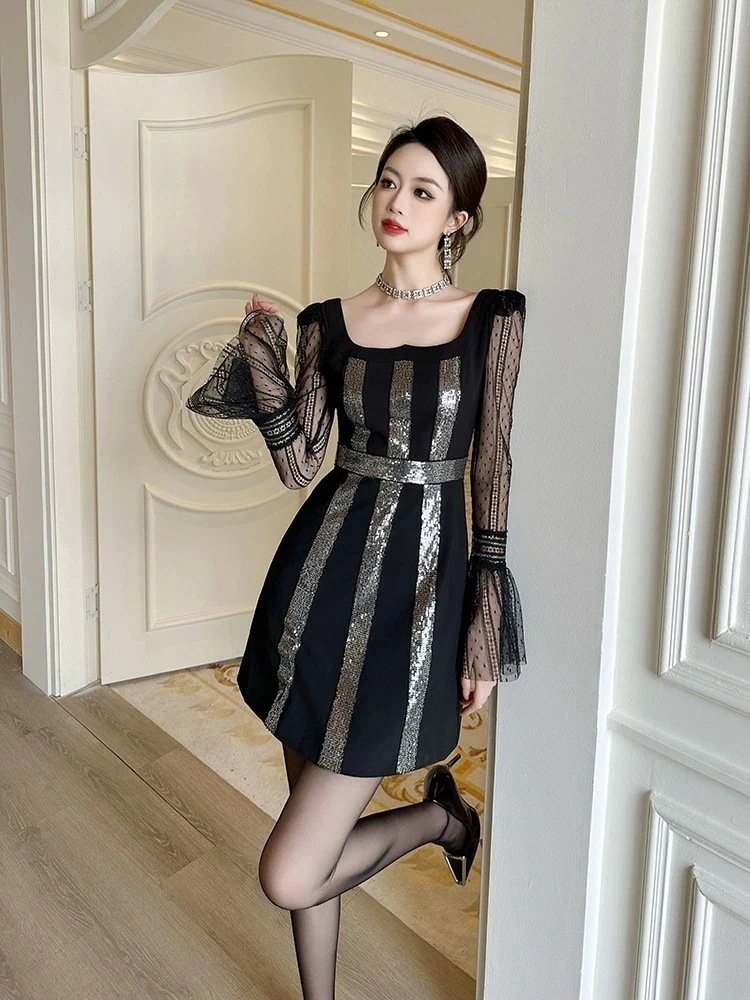 【JY.上品】 2025春冬 キラキラ セクシー ルワンピース フリル フランス風 パーティードレス キャバ 着痩せ 大人 お呼ばれ 同窓会 披露宴 卒業式 結婚式 ウェディング 二次会 成人式