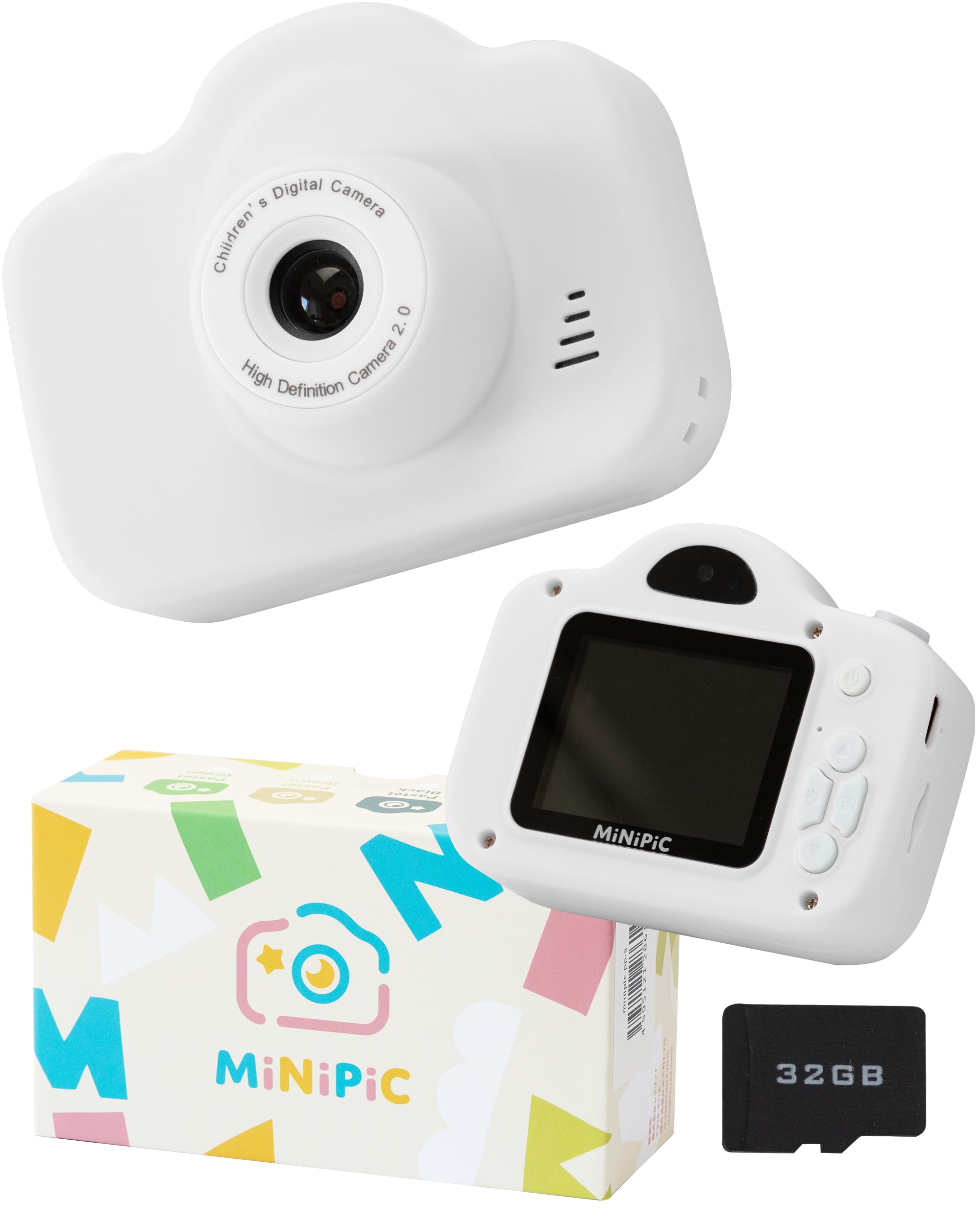 キッズカメラ MiNiPiC ミニピク トイカメラ 子供用カメラ (スマホ用カードリーダー：type-c端子, パステルホワイト)
