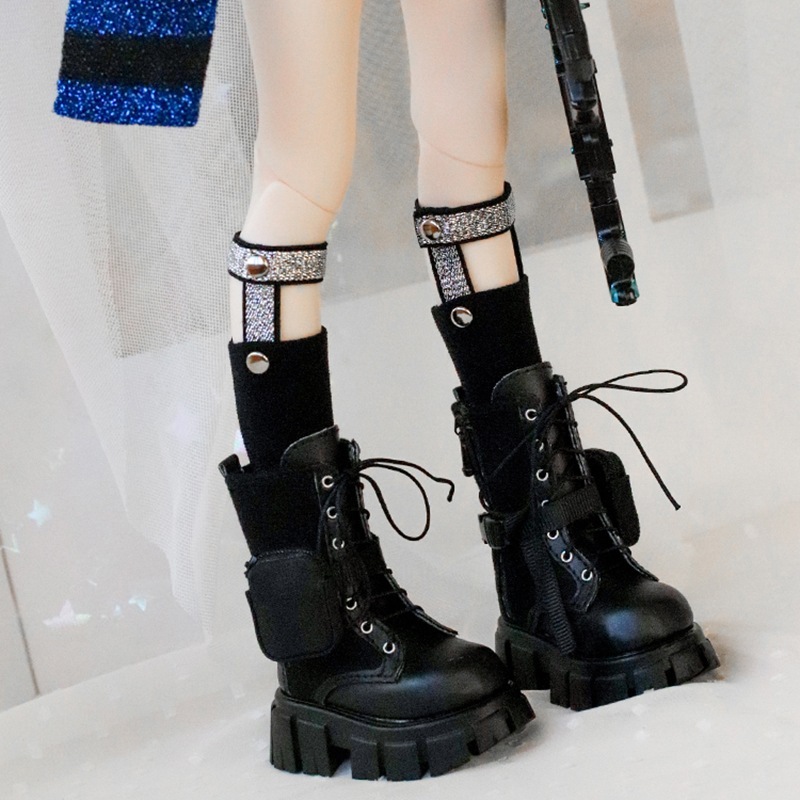 BJDドール靴 厚底ブーツ 革靴 黒白 YOSD/MSD/MDD/SD/DD/70cmサイズ人形用