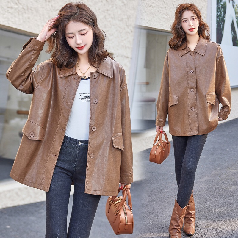 レザーコート スタイリッシュでカジュアルな欧風 革ジャン 柔らかい皮質 防風防水 OL通勤コート着