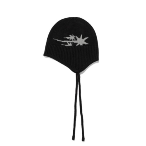 [HAERIN 着用]3STARS LOGO EARCAP BEANIE_BLACK (NG2EFUAB21A)