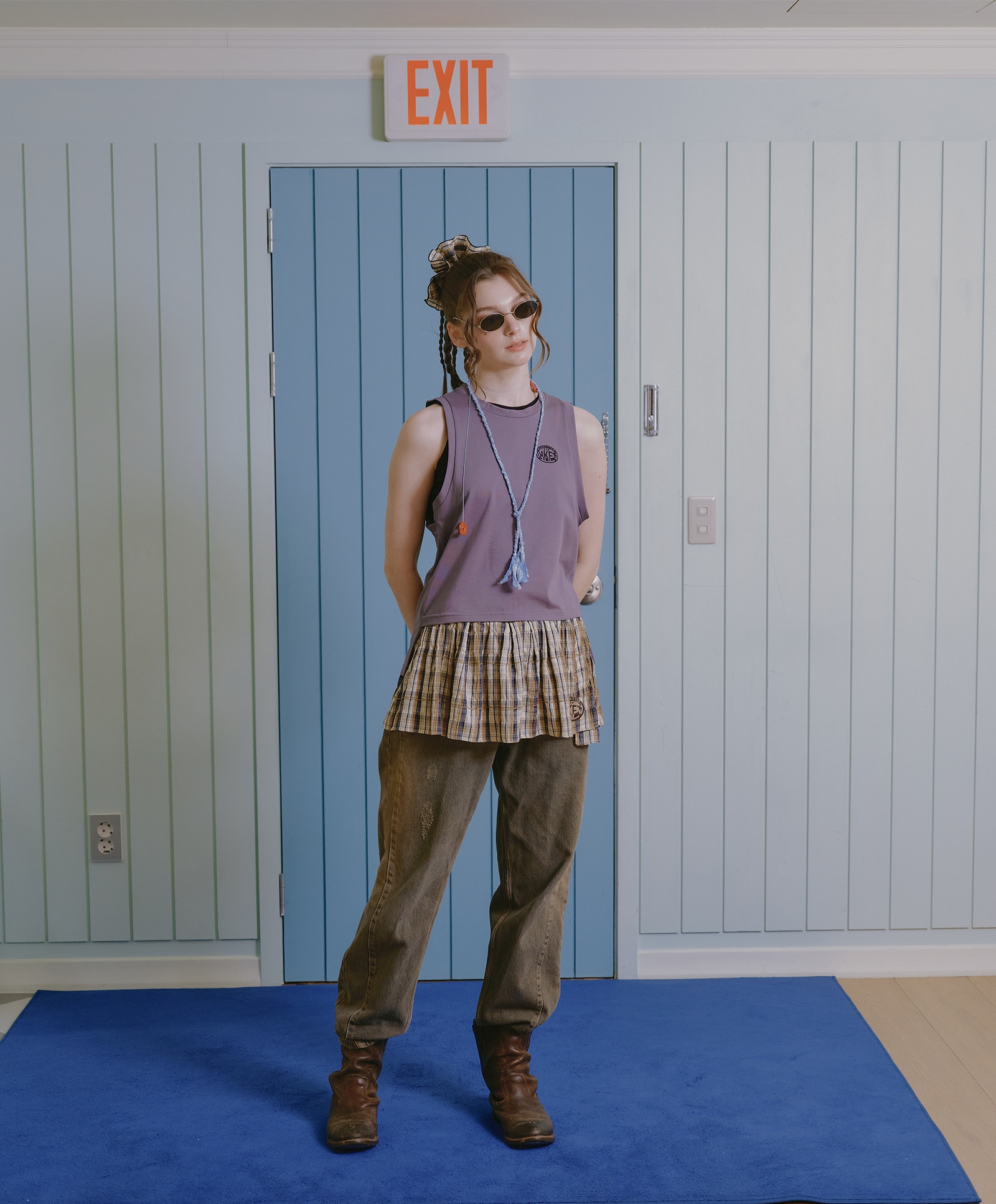 NKFT LAYERED CHECK SKIRT_WOMEN [BEIGE]