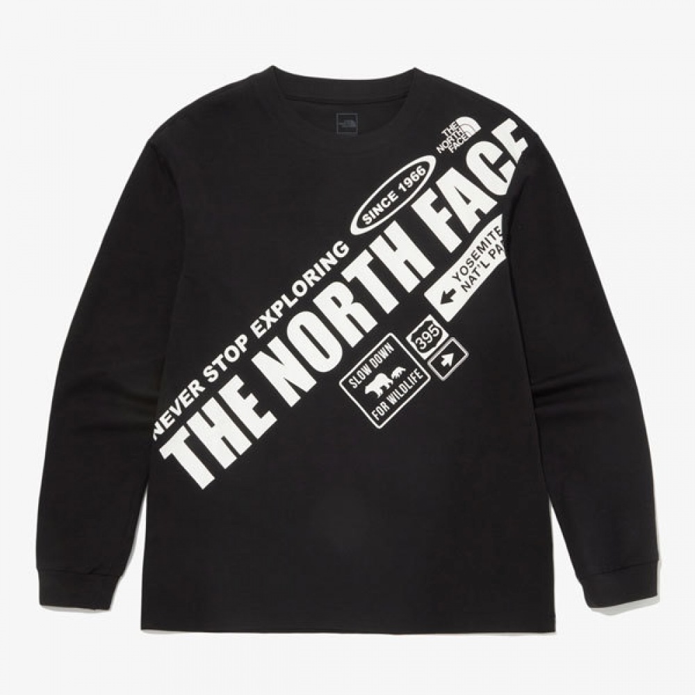 North Face キッズエクスプロアレタリングロングスリーブラウンドTシャツ BLK NT7TQ52T