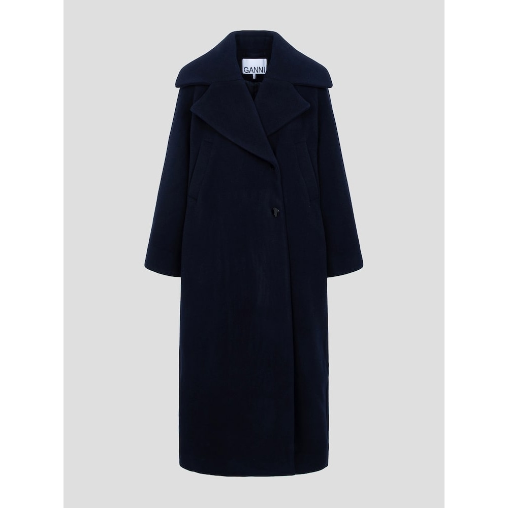 GANNI ボイルドウールラージカラーコート-ネイビー FW24-QN4930R04R