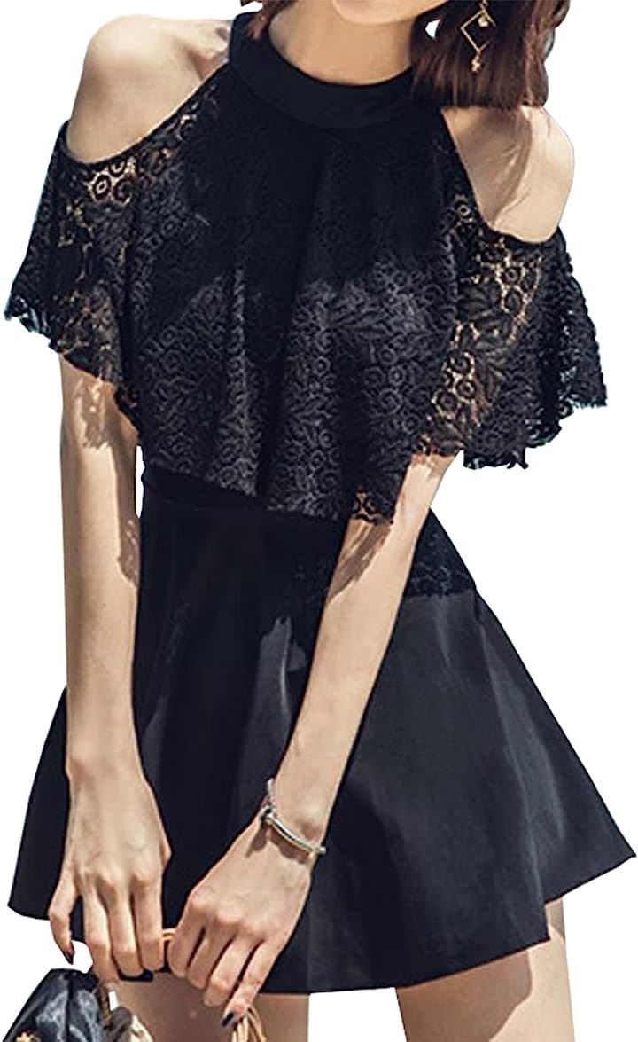 水着 ワンピース レディース 2way オフショル レース フリル スカート( ブラック, 2XL) 4,572円