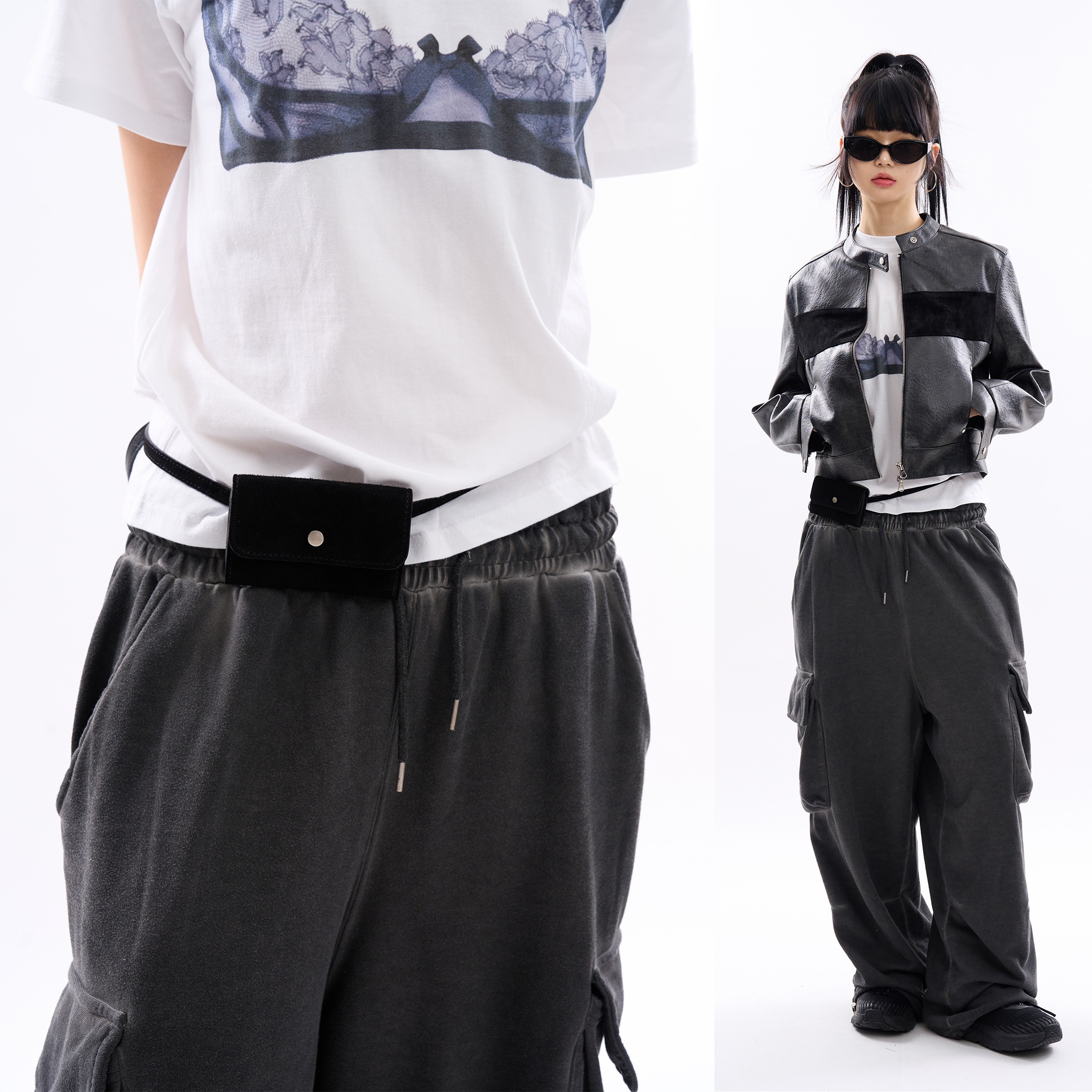 [韓国ファッション] ムード リアル レザー ミニ ベルト バッグ トレンド カジュアル スポーティ デートコーデ ミニマル リラックス 韓国スタイル アーバン