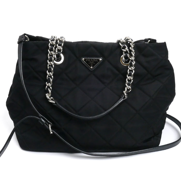 PRADA プラダ インプントゥ 2Wayショルダーバッグ ブラック 1BG740 キルティング レディース 中古