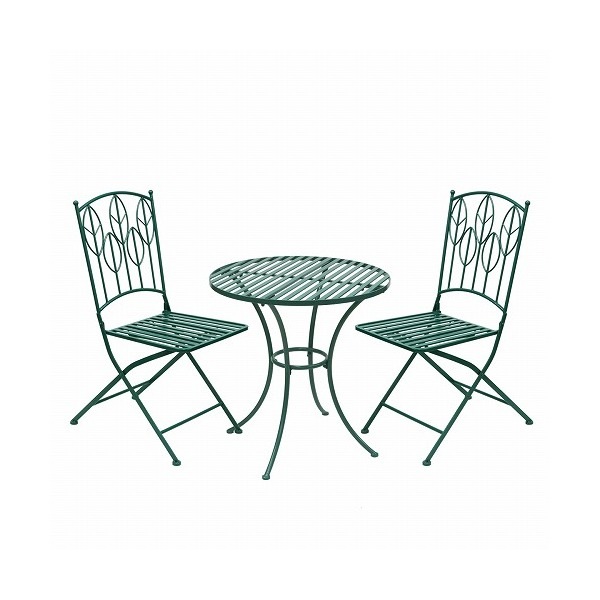 住まいスタイル アイアン製ガーデンファニチャー サニーリーフ ラウンドテーブル 3点セット SPL-9000C-3PS-GRN メーカー直送