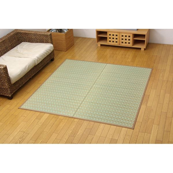 掛川織 い草 ラグマット (ベージュ 江戸間2畳 約174×174cm) 抗菌 防臭 消臭 調湿機能付き 耐久性抜群 (リビング 和室)