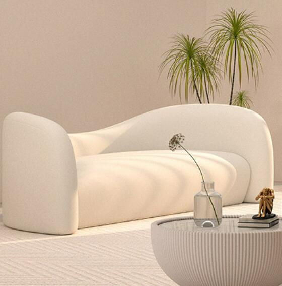現代カーブソファ リビングルーム 曲線ソファ 高級美容室 現代 アパレルショップ クリーム色 ソファ寝室のリビングルーム用ソファー＋テーブルセット