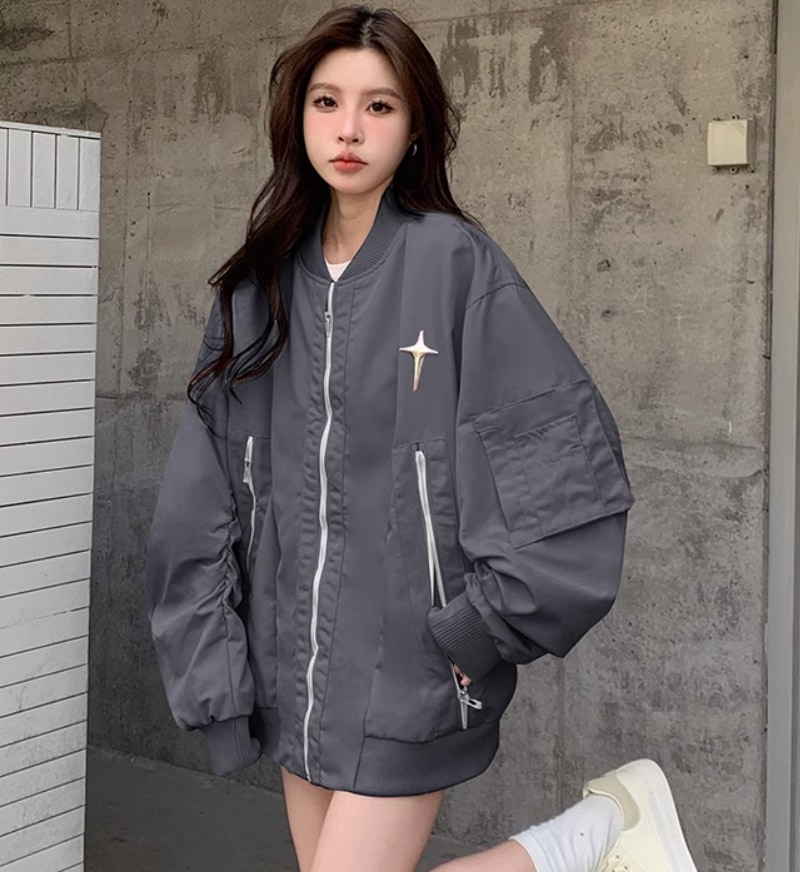 アウター デート モテアイテム ブルゾン シャンパー 長袖 ナイロン 大人可愛い きれいめ 上品 おしゃれ かっこいい 大人可愛い ラブリー キュート ガーリー クール モード系 セクシー エレガント