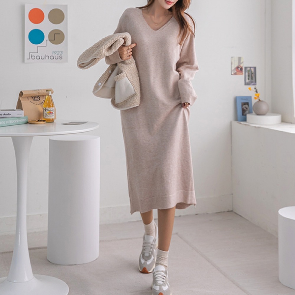 （NAK21）（5588）バックスプリットVネックニットワンピース NK24-O-4