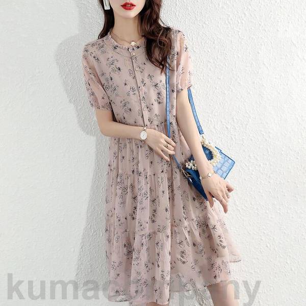 ティアード ワンピース ドレス 袖あり 花柄 フラワー エレガント レディース きれいめ カジュアル おしゃれ 半袖 大人 可愛い フェミニン ひざ丈 ナチュラル シフォン ゆったり 体型カバー ピン