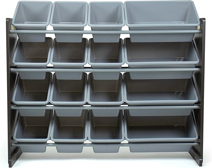 特大サイズのおもちゃ収納ボックスエスプレッソ/グレー収納コンパートメント 16 個付き