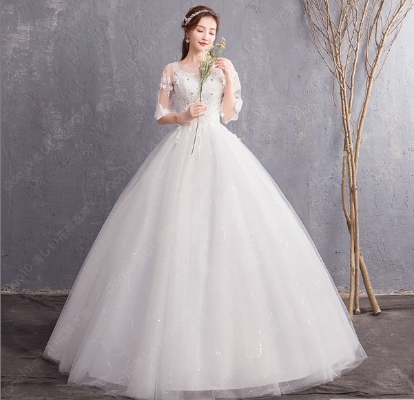 【品質改良型&新色追加】ウエディングドレス 長袖 白 二次会 結婚式ドレス パーティードレス 安い エンパイア フォトウエ-67