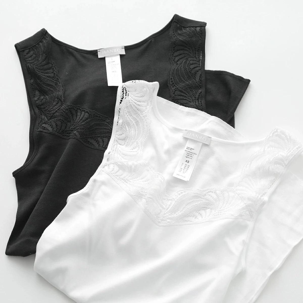 HANRO ハンロ タンクトップ 07 1837 レディース ノースリーブ アンダーウェア レース cotton delight コットン ディライト ストレッチ カラー2色