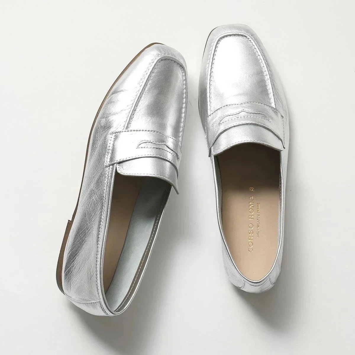 CORSO ROMA 9 コルソローマ PAOLA4000 レザー ローファー フラット シューズ メタリックカラー 靴 ARGENT レディース 【mega】