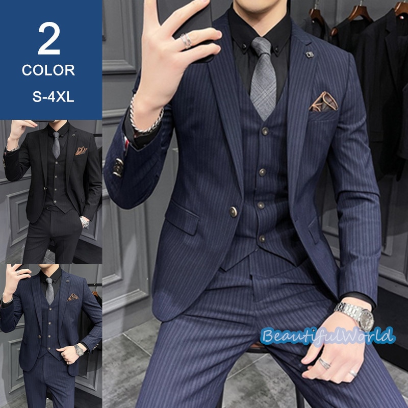 スーツ メンズ おしゃれ スーツセットアップ 3ピーススーツ ビジネススーツ ボーダー柄 スリム カジュアルスーツ フォーマルスーツ 洗える 紳士服 通勤 結婚式 10,786円