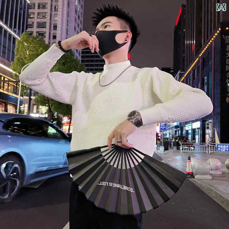 セーター メンズ ニット トップス 冬 暖かい ファッション テクスチャ 厚手 秋冬 ハーフ タートルネック インナー ベース シャツ トレンディ 5,869円