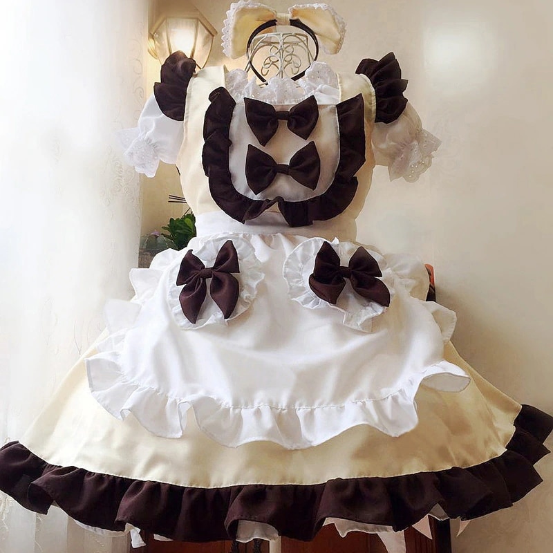 ミルクコーヒー　カフェメイド服　可愛い 5点セット　ロリータ 豪華姫風　スカート