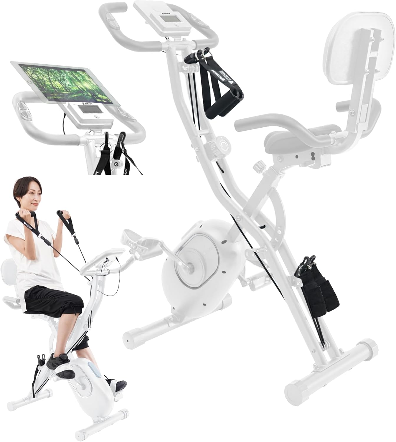 STEADY フィットネスバイク【バンド付き/静音/折りたたみ/簡単組立】家庭用 スピンバイク ST143