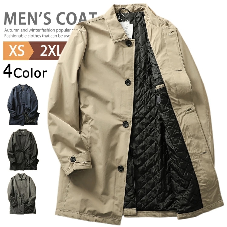 ステンカラーコート メンズ 中綿入り ジャケット ロングコート ビジネスコート オフィス カジュアル 厚手 防寒コート 中綿コート アウター スーツ コート 大きいサイズ ビッグサイズ 中綿キルト 暖