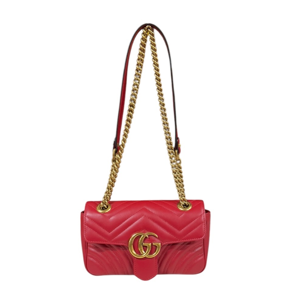 グッチ GGマーモント ショルダーバッグ レザー 446744 レッド GUCCI 中古 美品
