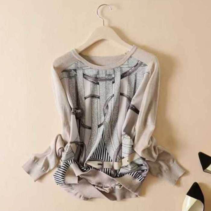 きれいめレディースファッション トップス M L スカーフ柄 薄手ニット